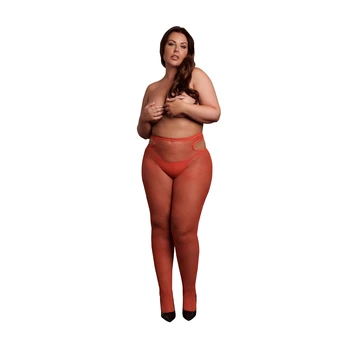 Shots Shimmering Cut-Out Tights - Plus Size - Raudona/Gold Glitter