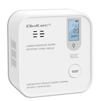 Qoltec Certified wireless Carbon monoxide (CO) sensor with battery | sensor service life 10 years | alarm 85dB | LED