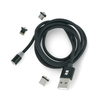 Rebel Magnetinis USB laidas 3in1 microUSB, USB tipas C, Lightning 100 cm juodas