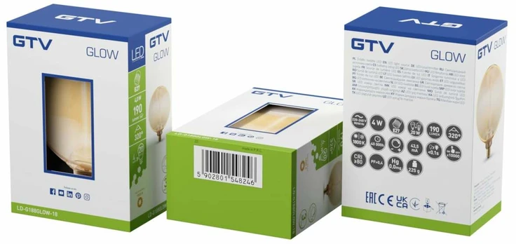 LED LIGHT SOURCE, GLOW,G188, E27, 4W, 190lm, 1800K, AC220-240V, 320°