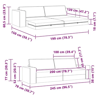 Sofa lova 200cm Debesų pilka audinys