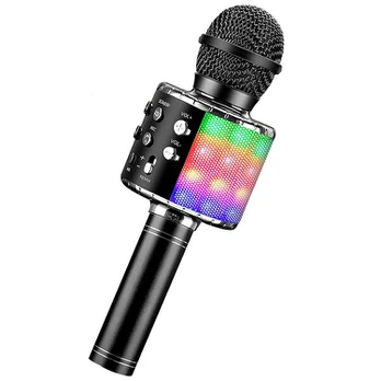 „Bluetooth“ mikrofonas su šviesa, juodas, belaidis karaoke