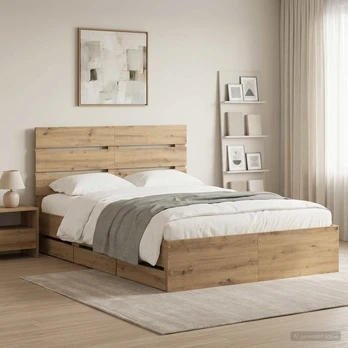 Lova Bed Frame with Storage and Headboard Artisan Oak 160 x 200 cm