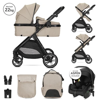 Vaikiškas vežimėlis Lorelli Aspen 3in1 su transformuojama sėdyne Cappuccino