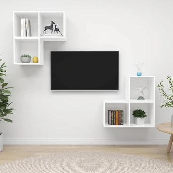 TV staliukas Televizoriaus spintelių komplektas, 4 dalių, baltas, MDP
