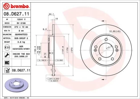 BREMBO 08.D627.11 Brake Disc