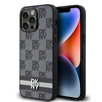 Dėklas DKNY PU Leather Checkered Pattern and Stripe Case for iPhone 14 Pro Max Juodas