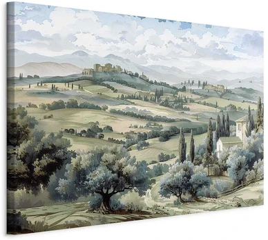 Artgeist Paveikslas - Landscape with Žalias Fields and Trees Tuscan Sunny View