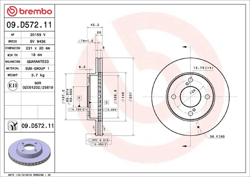 BREMBO 09.D572.11 Brake Disc