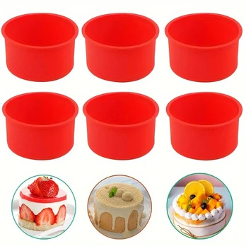 6 vnt. 10 cm silikoninės pyrago formelės, raudonos
