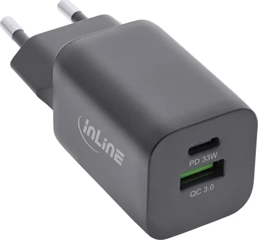 InLine® USB maitinimo šaltinis, įkroviklis, USB-A + USB Type-C, 33W, maitinimo tiekimas + greitas įkrovimas