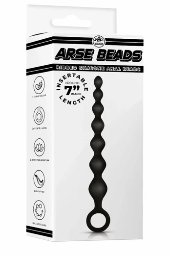 NMC 7 Inch Ribbed Silicone Anal Beads Black - Graduated Design, 17.8 cm