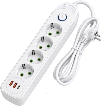Toolight Prailgintuvas Maitinimo Blokas 4 Lizdai + 2x Usb-a + Usb-c Jnh025-4b Baltas
