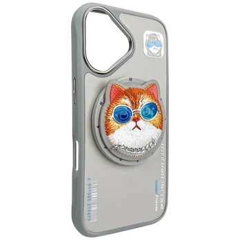 Dėklas Nimmy Glasses Cool Cat MagSafe do iPhone 16 pilka
