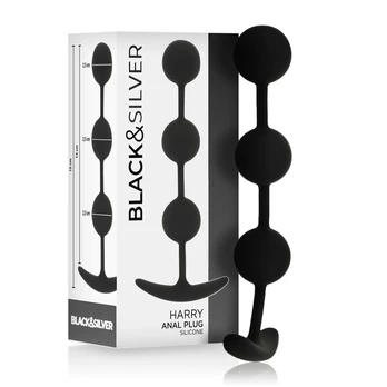 BLACK&SILVER Harry Silicone Intimate Beads 3 Spheres 14cm Juodas Analinis žaislas