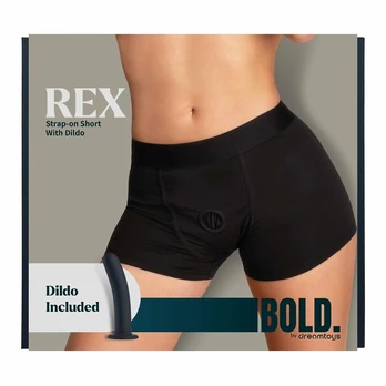 BOLD. REX Strap-On Shorts XL with Silicone Attachment, Black Lace