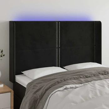 Galvūgalis su LED, juodos spalvos, 147x16x118/128cm, aksomas