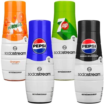 4x "SodaStream Pepsi", "Pepsi MAX", "Mirinda", 7UP0 sirupas