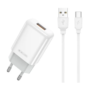 Įkroviklis Jellico EU01 2.4A USB-A + USB-A to USB-C cable 1.0m baltas