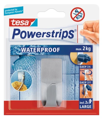 Kabliukas TESA POWER STRIPS WATERPROOF ZOOM, metalinis
