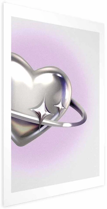 Artgeist Plakatas - Cosmic Heart - sidabrinis heart with a ring on a violetinė background