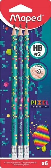 Pieštukai su trintuku Maped Pixel Hb, 6 vnt.