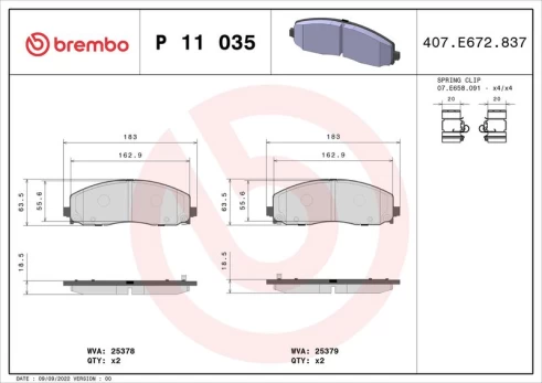 Stabdžių trinkelių rinkinys, diskinis stabdys BREMBO P 11 035