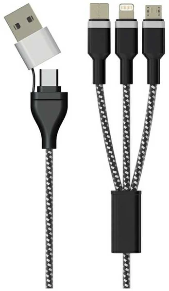 Sinox PRO X 6-i-1 kabelis med Lightning, USB C og Micro USB. 1m. Braided