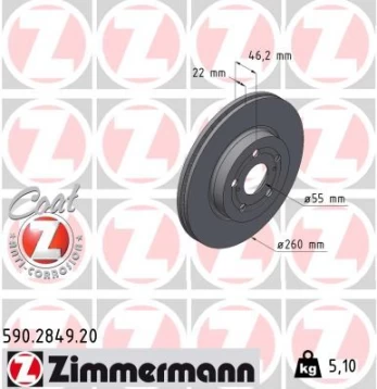 Stabdžių diskas ZIMMERMANN 590.2849.20