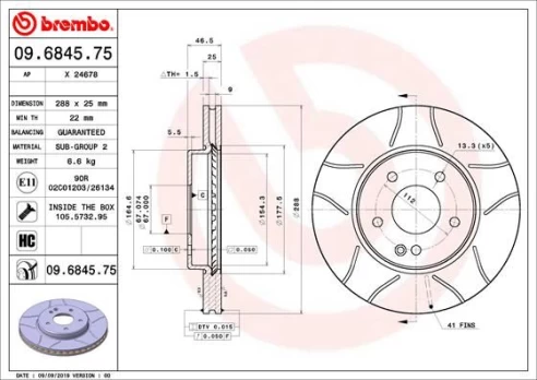 Stabdžių diskas BREMBO 09.6845.75