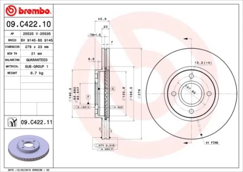 Stabdžių diskas BREMBO 09.C422.11