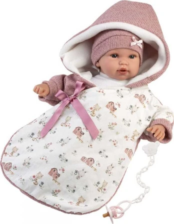 Llorens Llorens 16350 Lėlė 36 cm rožiniame miegmaišyje