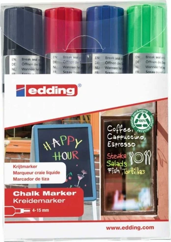 Edding Marker kredowy e-4090 EDDING, 4-15 mm, 4 vnt., mix kolorów