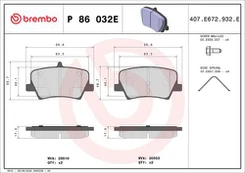 Stabdžių trinkelių rinkinys, diskinis stabdys BREMBO P 86 032E