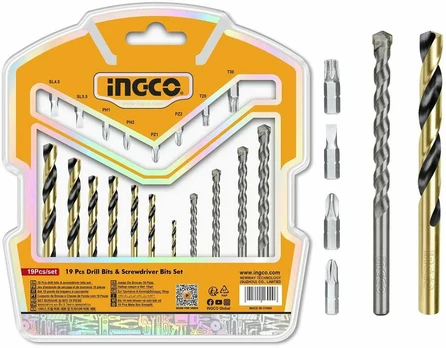 Grąžtas Ingco AKSDB1901 Set of drill bits and hexagonal bits 19pcs