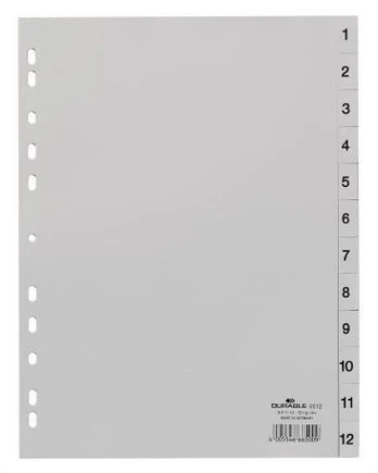 DURABLE Zahlenregister A4 1-12 PP volldeck. grau