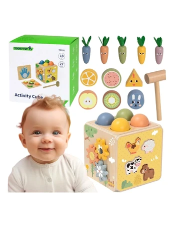 TOOKY TOY Wooden Spring Educational Cube 5-in-1