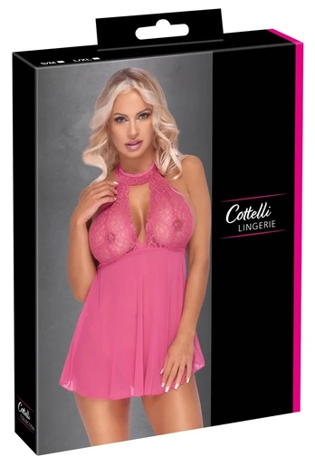 Cottelli nėriniuotas naktinukas su stringais, rožinis, L/XL