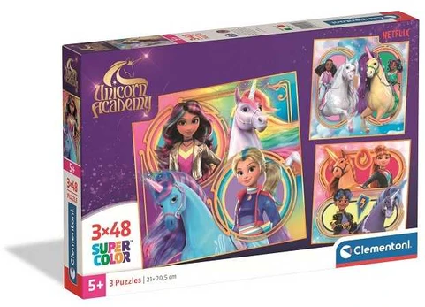 Dėlionė Clementoni CLE puzzle 3x48 SuperKolor Unicorn Academy 25325