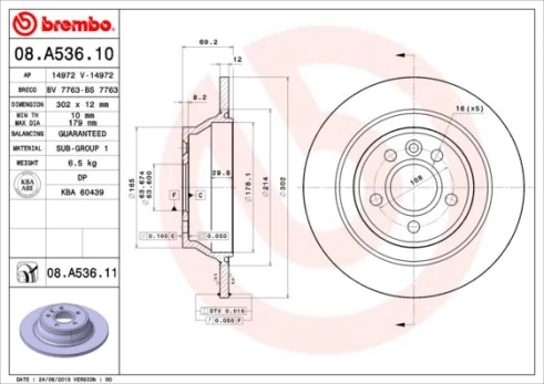 Stabdžių diskas BREMBO 08.A536.11