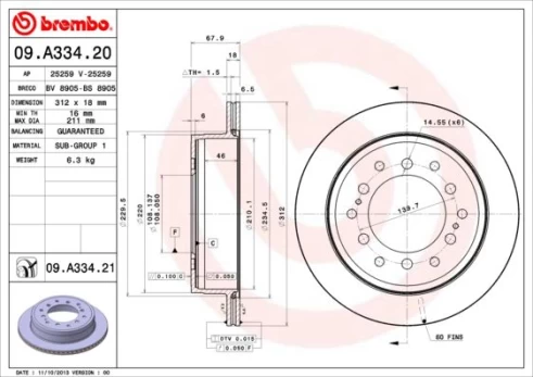 Stabdžių diskas BREMBO 09.A334.21