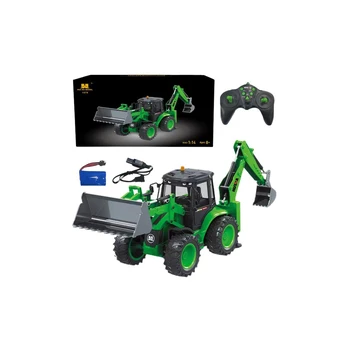 Remote Control Backhoe Loader RC Lights Sound Green Huina 1:14