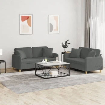 Sofa Sofos komplektas su pagalvėmis, 2 dalių, pilkas, audinys