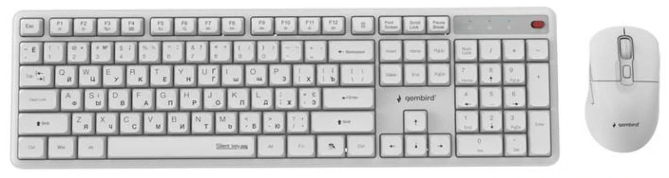 Keyboard and mouse Gembird Desktop set Silent key Pro Business wireless RU White