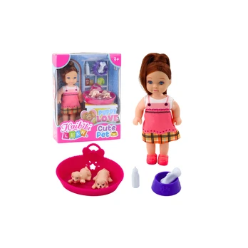 Lean Toys Mini Doll Set with Two Puppies, Bed, Bowl, Bottle