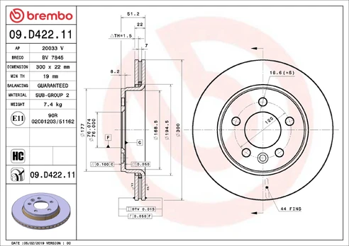 BREMBO 09.D422.11 Brake Disc