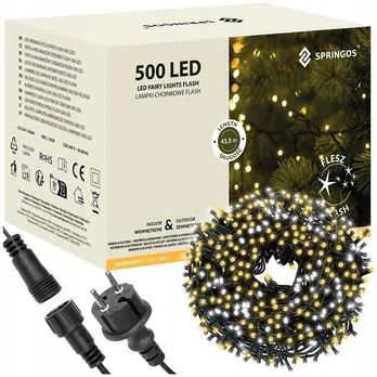 Kalėdinės LED girliandos 500 LED, šiltai balta + flash, 40 m