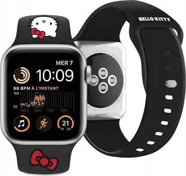 Hello Kitty Dirželis HKAWLSCHBLK Apple Watch 42|44|45|49mm juoda|juodas strap Silicone Kitty Head