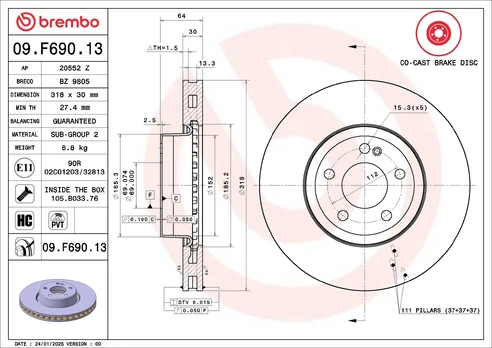 Stabdžių diskas BREMBO 09.F690.13