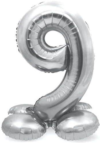 Sidabrinis pastatomas balionas - skaičius 9, 40 cm
